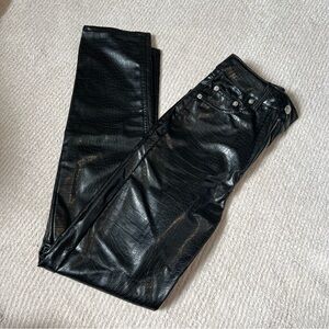 black croc print leather pants